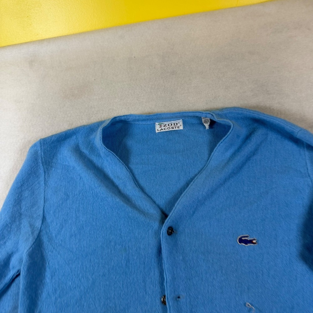 Vintage Izod Lacoste Light Blue Orlon Acrylic Cardigan Sweater Mens Large Logo
